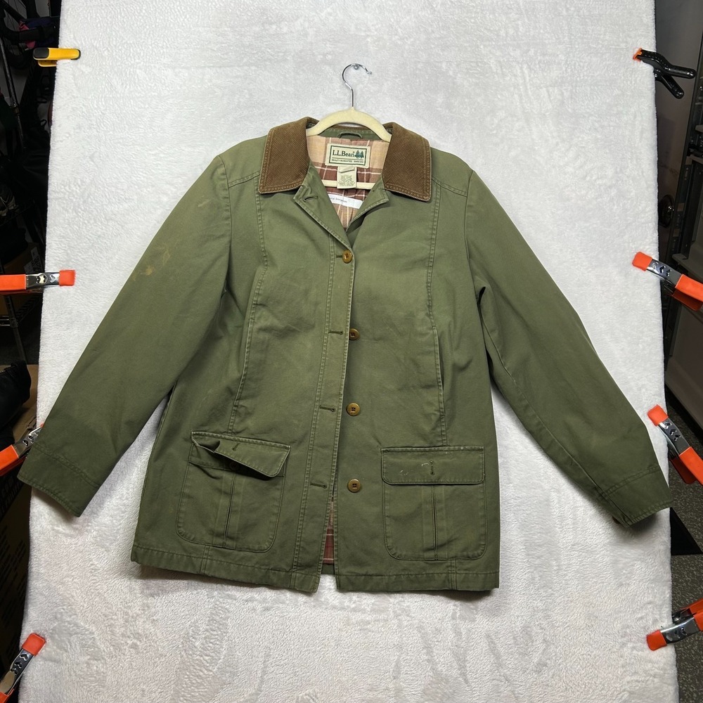 L.L.Bean Adirondack Barn Coat Women's Loden Green Flannel Lined Classic - Medium